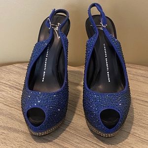 Giuseppe Zanotti Suede Crystal Platform Slingback